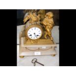 French alabaster mantel clock