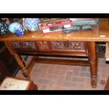 Antique Spanish walnut side table with carved draw