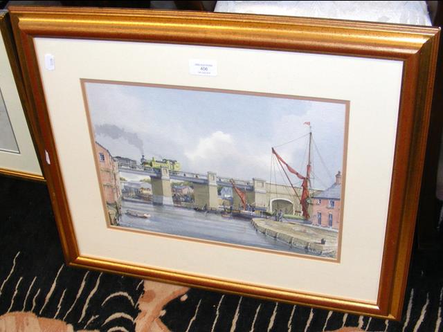 M PEARSON - watercolour of Newport Harbour