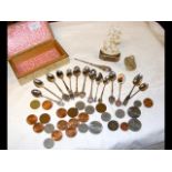 Silver teaspoons, ivory carving, etc.