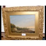 Early oil on board of shoreline scene Ryde - 18cm