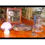 Silver mounted decanter, glass paperweight, etc.