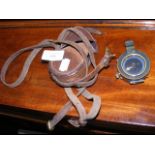 Military pocket compass with leather carrying case