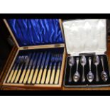 Cased set of fish knives and forks, together with