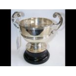Two handled silver cup on stand