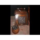 Antique coal scuttle with shovel, together with a