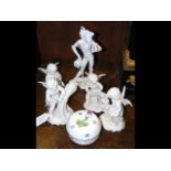 Dresden porcelain cherub ornaments, together with a hand p