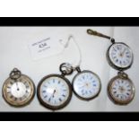 Five silver pocket watches