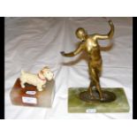 Cold painted cast metal dog on plinth, together wi