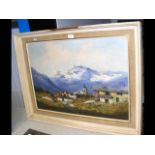 G Savoli- oil on canvas of snowy mountain scene