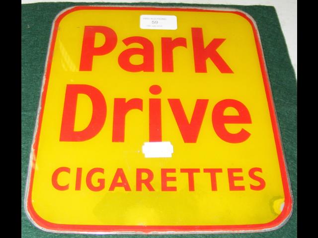 Old glass "Park Drive Cigarettes" advertising plaq