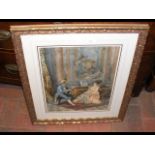 Antique watercolour of seated lady and gentleman -