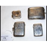 Three silver vesta cases, together with a snuff bo