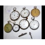 Selection of seven silver and other pocket watches