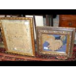 Antique sampler, together with framed fabric