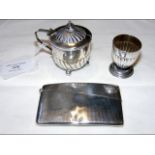 A silver card case, together with mustard pot and