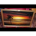 P COSSLETT - oil on board of tropical sunset - 45c