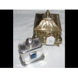 Decorative antique metal tea caddy, together with