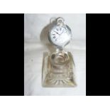 Silver mounted pocket watch/inkwell - 9cm high