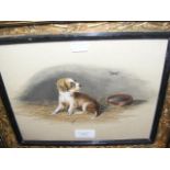 Antique dog picture in gilt frame - 20cm x 26cm