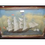 Victorian diorama of three masted ship - framed an