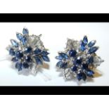A pair of sapphire and diamond 14ct gold cluster s