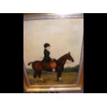 Oil on canvas of lady riding horse - monogrammed -