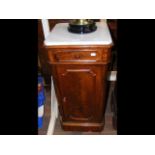 An antique marble top French pot cupboard with sin