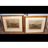 A pair of antique hunting engravings