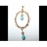 A 9ct gold turquoise and pearl pendant on chain