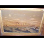 J A KEW - oil on canvas of Naval Battleship HMS De