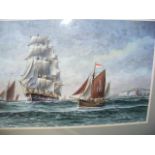 PETER LEATH - a watercolour of three masted sailin