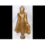 An antique wooden statue of standing Buddha - 78cm