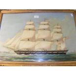 An antique painting on copper of three masted Amer