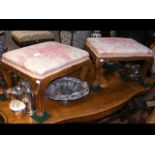 Pair of attractive antique French stools on cabrio