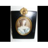 Antique miniature of lady wearing beads - 9cm x 7c
