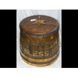 A brass bound rum barrel - circa 1973 - 43cm high