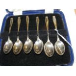 Set of six silver teaspoons in presentation case