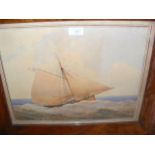 Victorian watercolour of sailing vessel in rough s