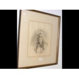 An original pencil sketch of Indian Chief - signed
