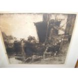 FRANK BRANGWYN - an etching of "The Barges of Brug