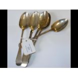 Five silver dessertspoons - 6oz