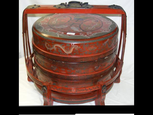 A Japanese lacquered papier mache two compartment