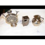 A small silver jug, miniature silver sedan chair, etc.