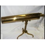 A Georgian 4" brass table top telescope with tripod i