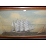 Large Victorian diorama of four masted ship in rou