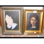 A miniature portrait on canvas, together with a pa