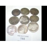 Nine various silver shillings - Charles II - Victo