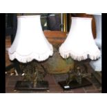 Pair of decorative cast metal table lamps of femal