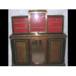A Victorian red Boulle work display cabinet with g
